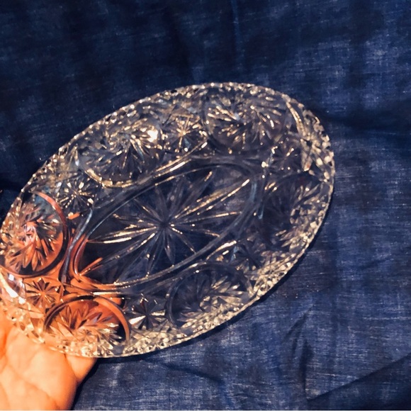 Intricate American Brilliant cut crystal platter, pinwheel design , sawtooth - Picture 5 of 7